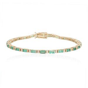 Green Gemstones 14K (or 18k upon request) Yellow Gold Diamond Tennis Bracelet